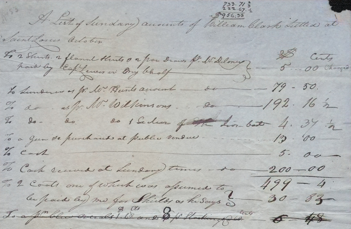 List of purchases in William Clark's hand