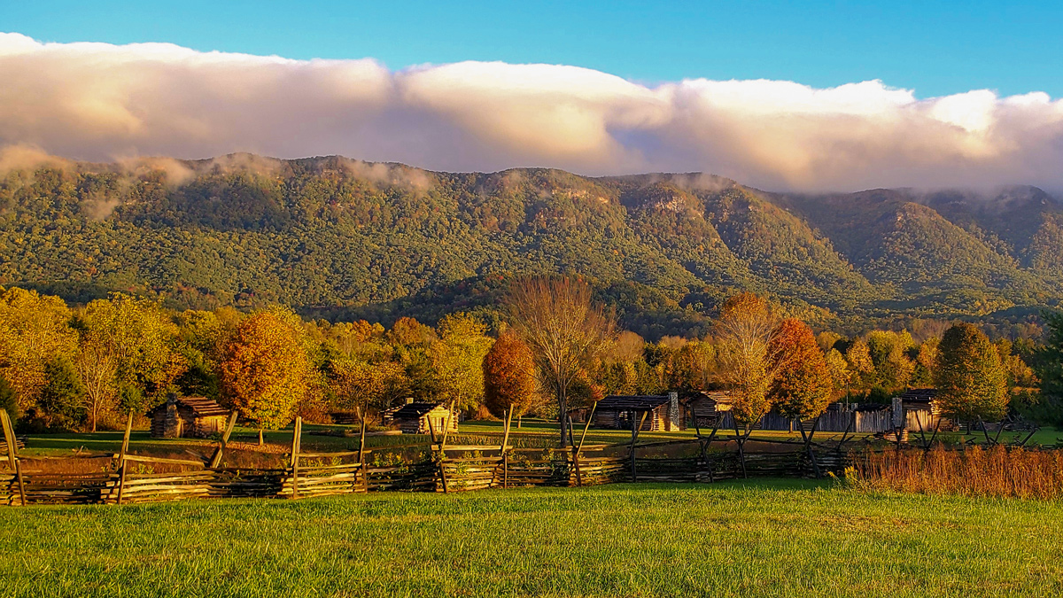The reconstructed Martin's Station below the Cumberland Mountains