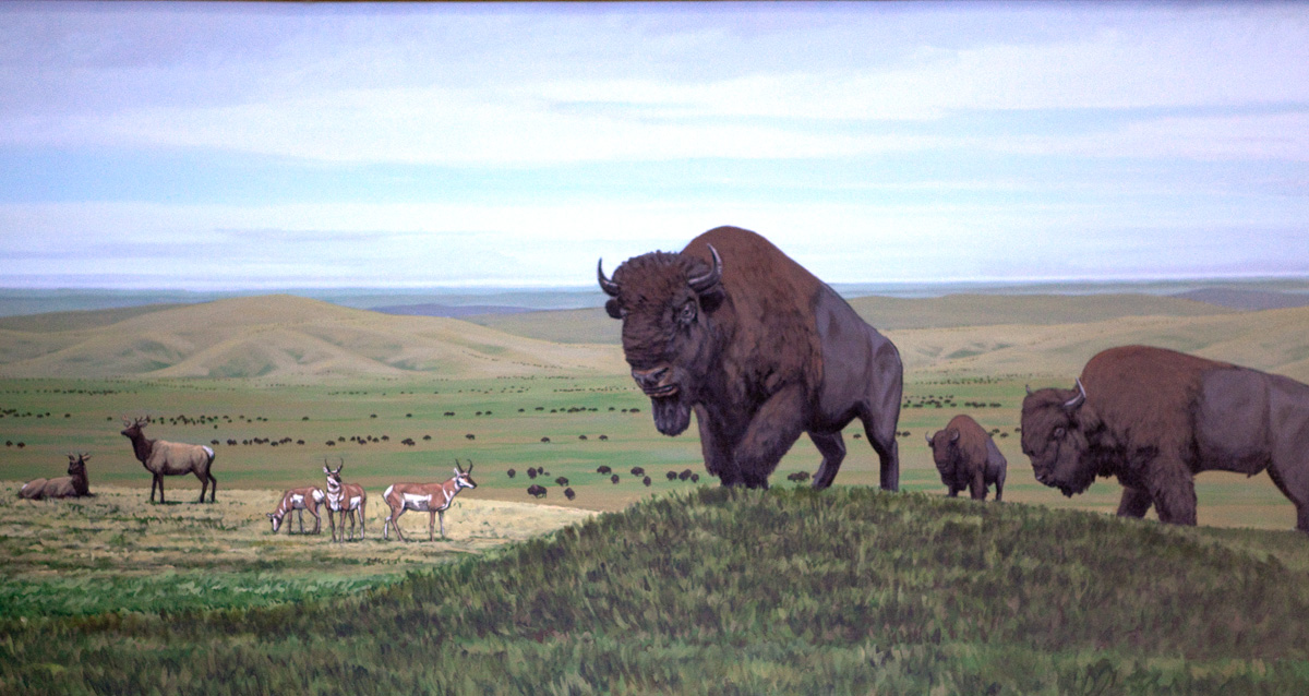 painting of plains and hills covered with wild game