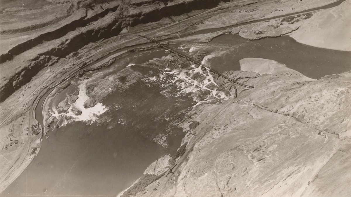 Canal, rapids, and large sandbar