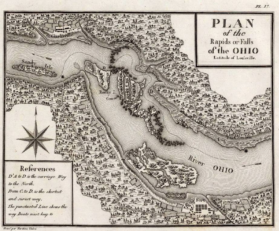 Collot's historic map of the Falls of the Ohio