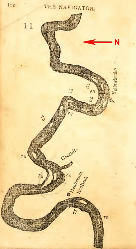 Early American map showing a winding river