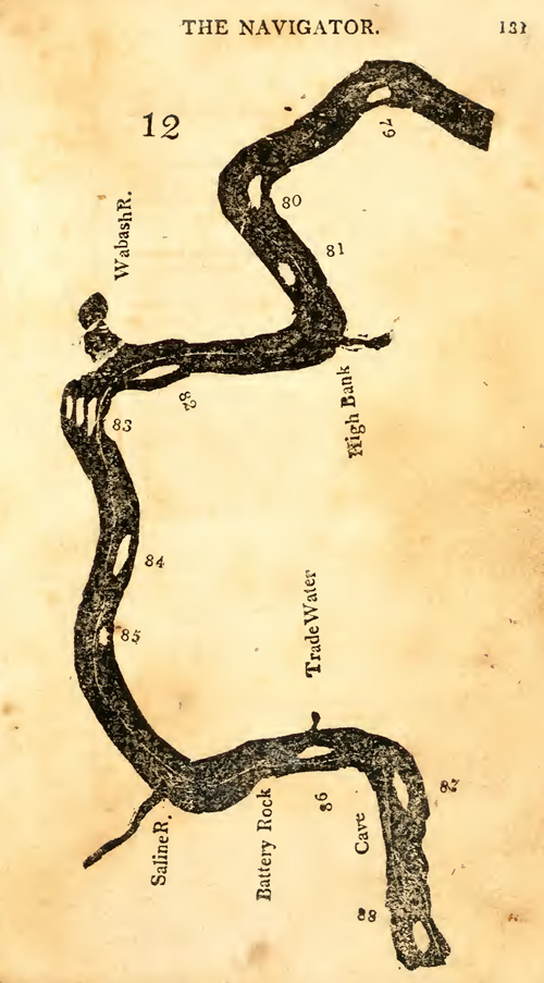 Map showing three large islands below the Wabash River