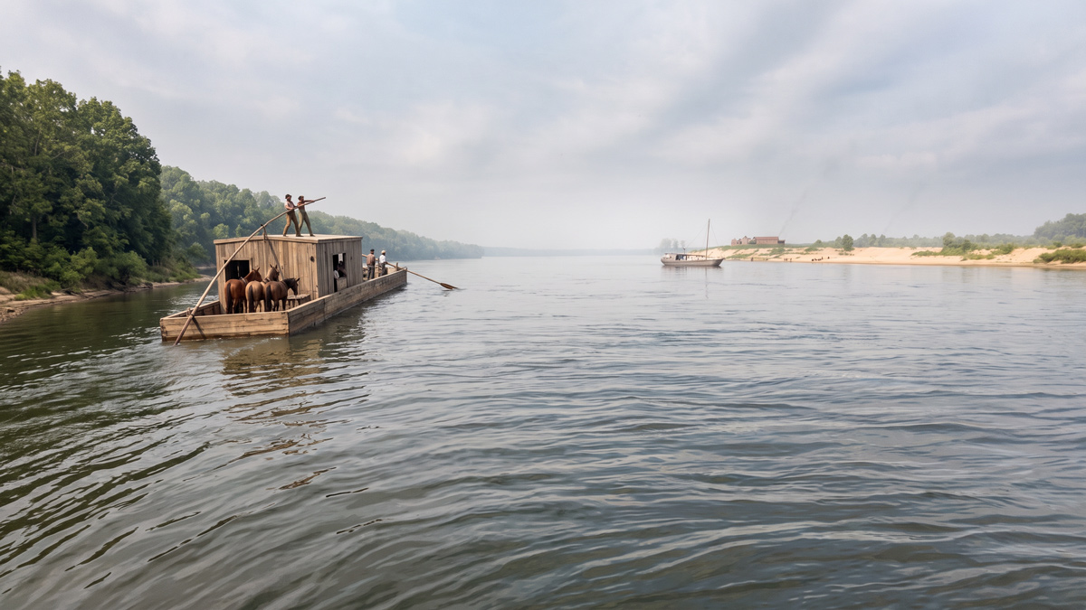 Photo-realistic interpretation of the Lewis and Clark barge at Fort Massac