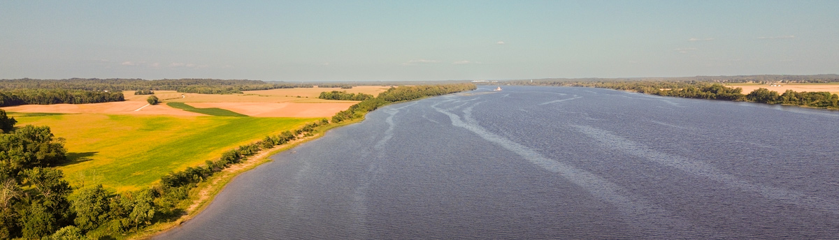 The Ohio river surrounded by low flat land