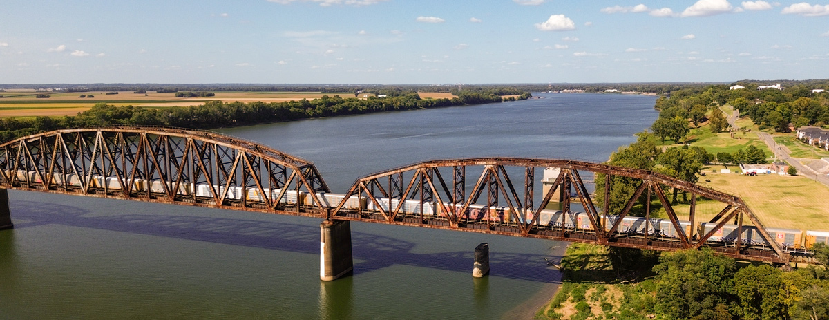 a railroad bridge crosses the Ohio River at Henderson, Kentucky