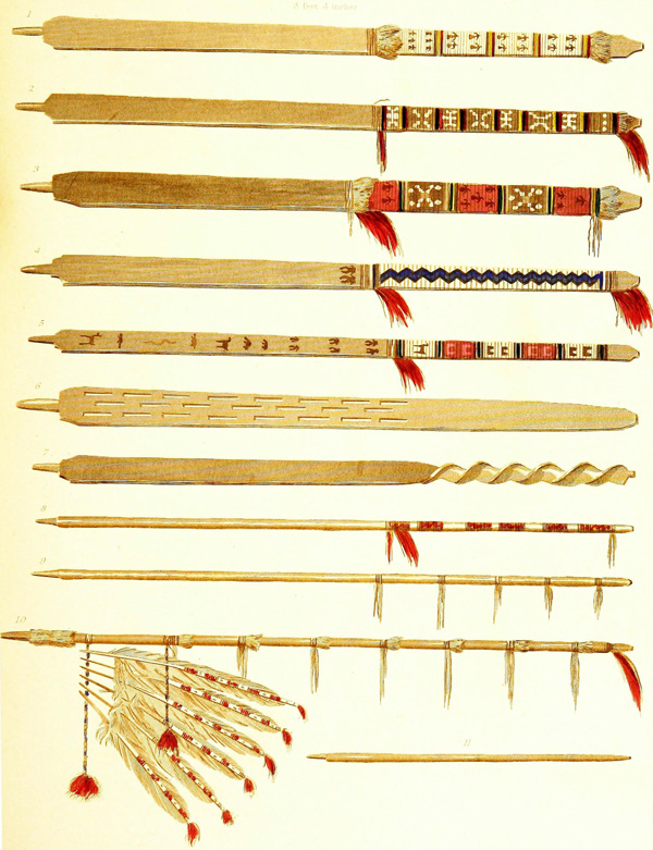Eleven wooden pipe stems from various American tribes