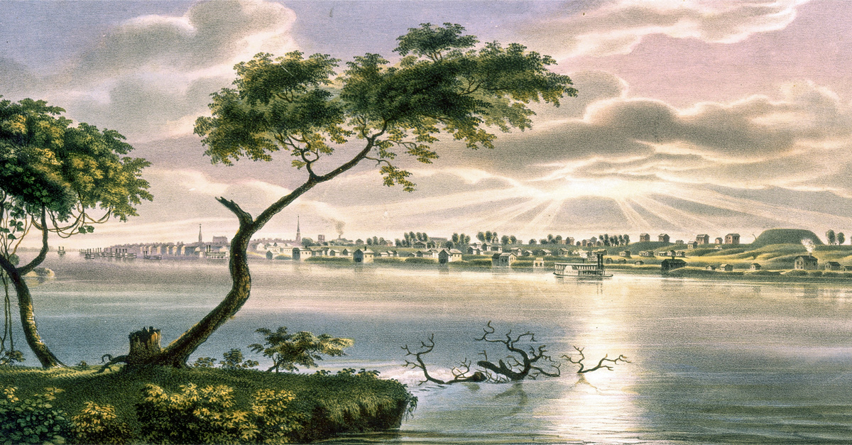 Romantic scenic view of St. Louis looking across the Mississippi River